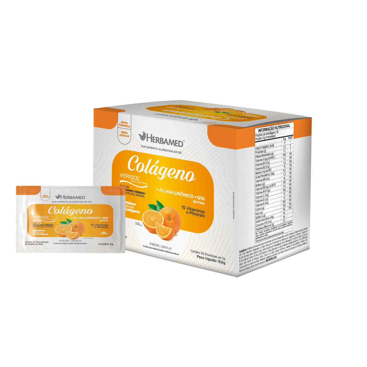 Colágeno Verisol + Ácido Hialurônico + Q10 + 17 Vit e Min Sabor Laranja 30env de 5g - Imagem 1