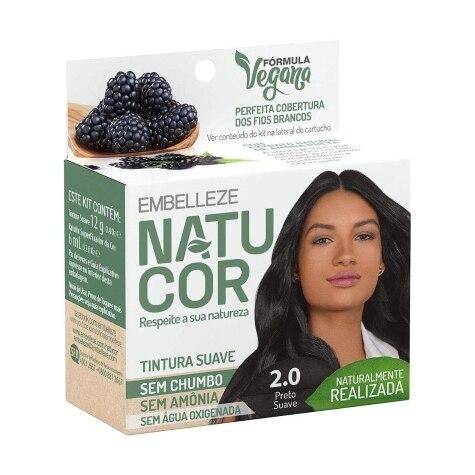 Tintura Natucor Embelleze Sem Amônia 2.0 Preto Suave 18g - Imagem 1