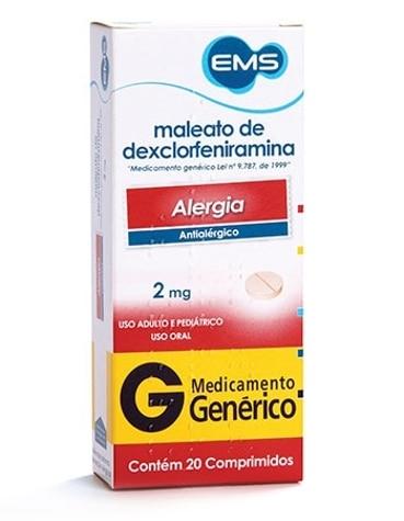 Maleato de Dexclorfeniramina 2mg 20 Comprimidos Ems Genérico - Imagem 1