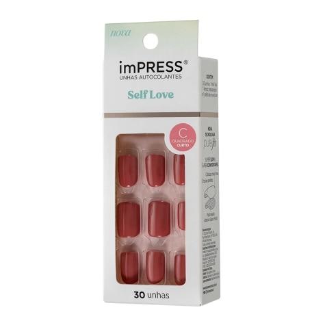 Unhas Postiças Autocolantes Impress Self Love Cor Crush Curta Quadrado 30 Unidades - Imagem 2