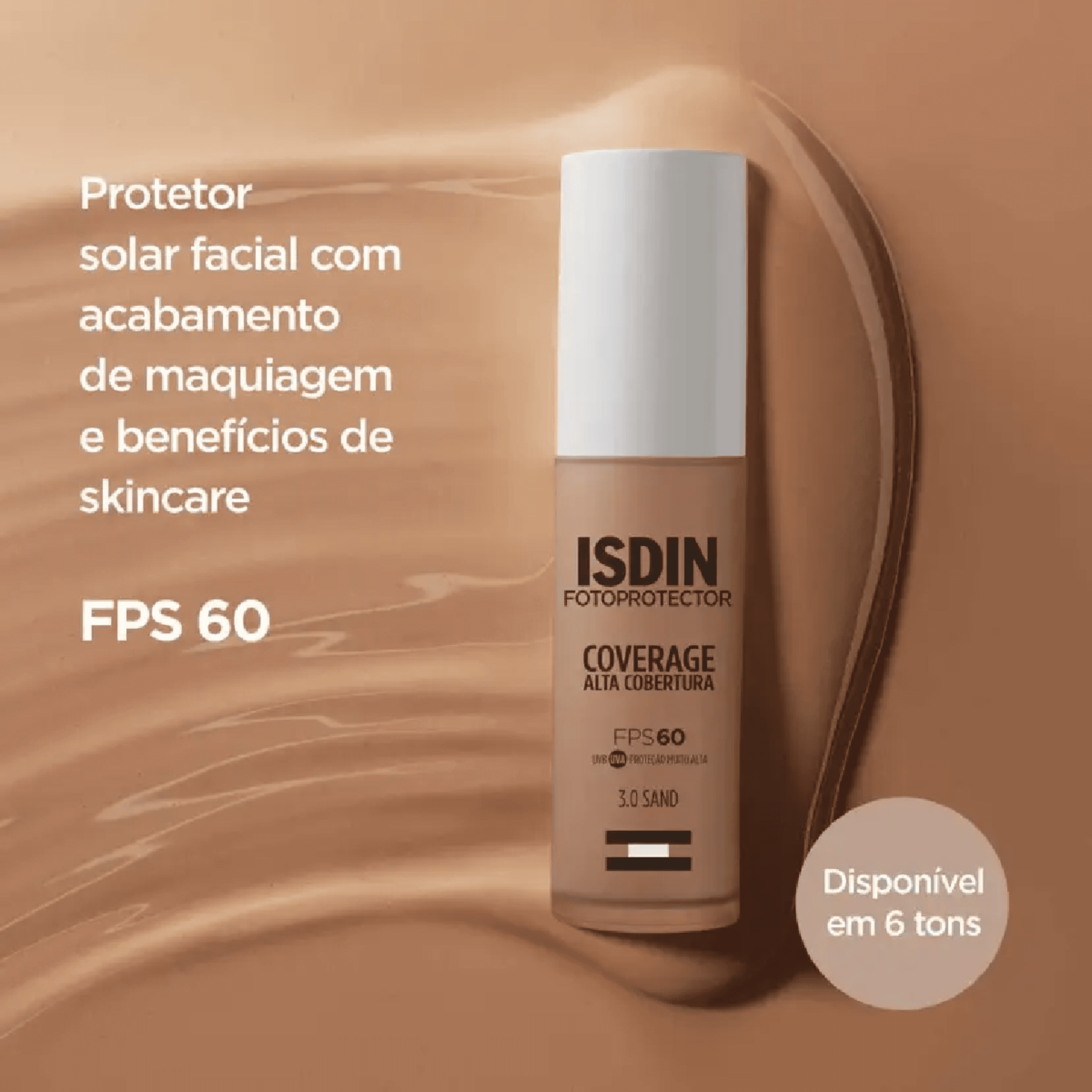 Protetor Solar Facial ISDIN Coverage Alta Cobertura 3.0 Sand FPS60 30g - Imagem 3