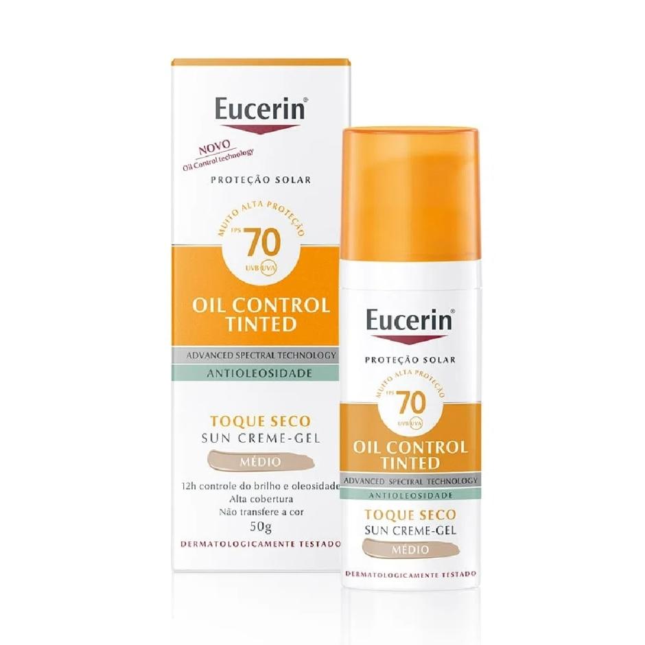 Protetor Solar Facial Eucerin Oil Control Tinted FPS70 Creme Gel Cor Médio 50g
