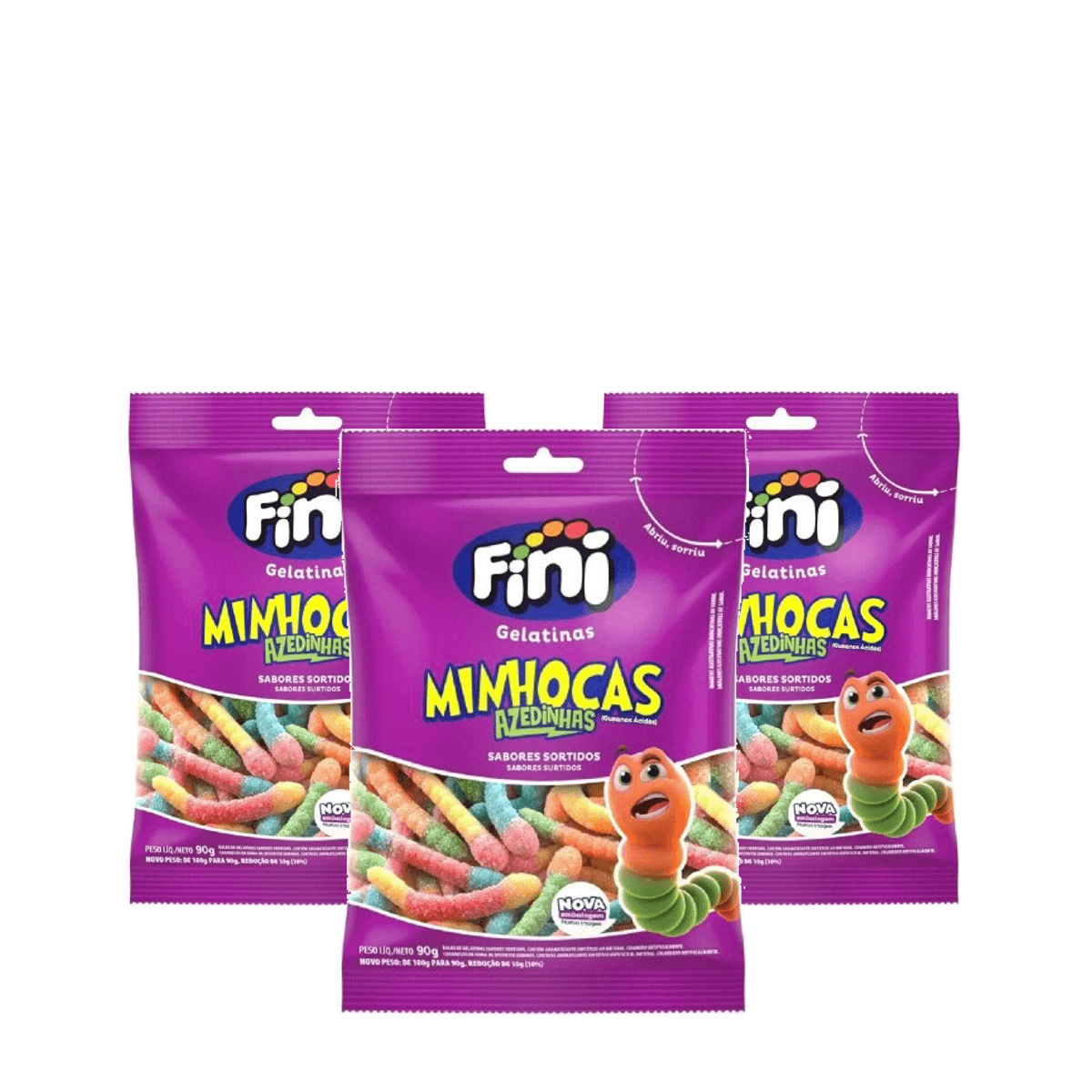Kit 3 Unidades Bala de Gelatina Fini Minhocas Cítricas 90g - Imagem 1