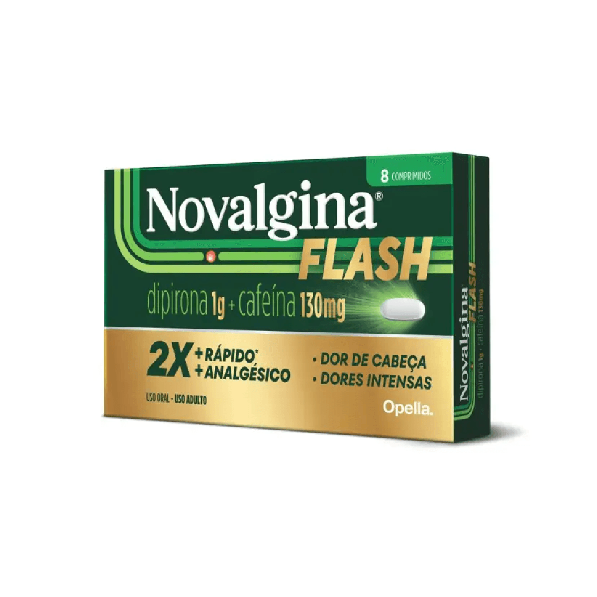 Novalgina Flash Dipirona 1g + Cafeína 130mg 8 Comprimidos - Imagem 1