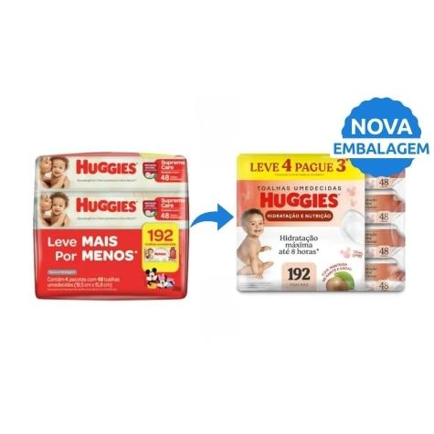 Kit Toalhas Umedecidas Huggies Hidratação e Nutrição Leve 4 Pague 3 192 Unidades - Imagem 2