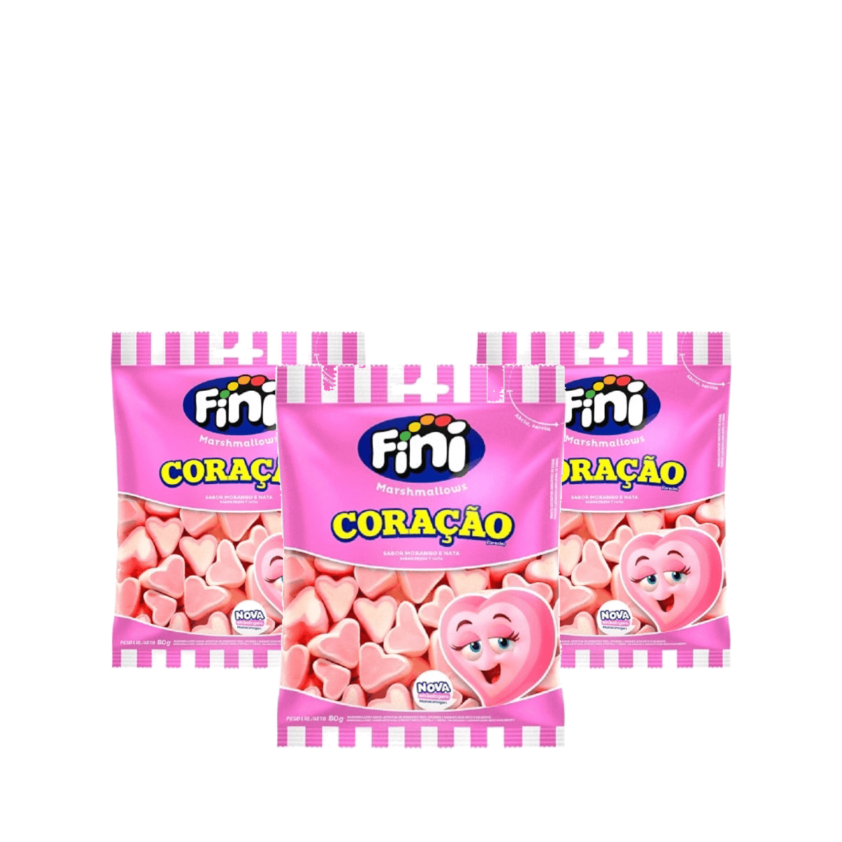 Kit 3 Unidades Marshmallows Fini Coração Sabor Morango e Nata 80g - Imagem 1
