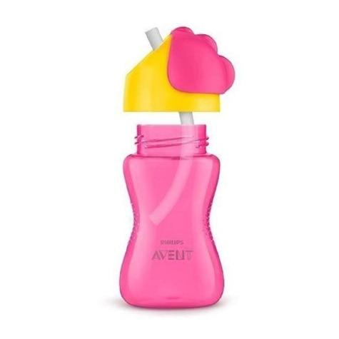 Copo com Canudo Avent Dinossauro Rosa e Amarelo 300ml - Imagem 3