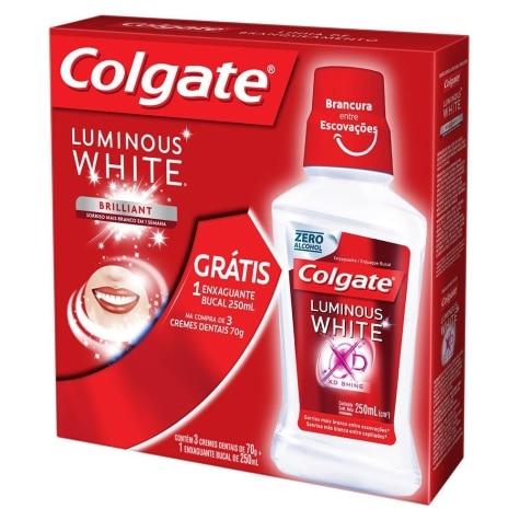 Kit Creme Dental Colgate Luminous White 3 Unidades 70g + Enxaguante Bucal - Imagem 5