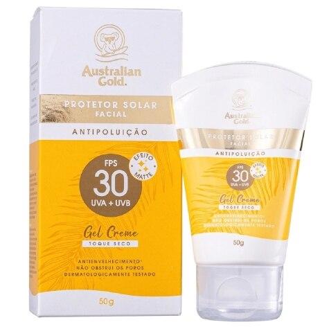 Protetor Solar Facial Australian Gold FPS30 Antipoluição Gel Creme 50g - Imagem 1
