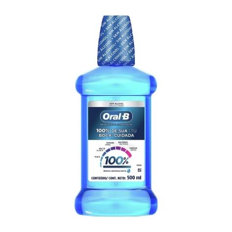 Enxaguante Bucal Oral-B 100% de Sua Boca Cuidada Menta Suave Sem Álcool 500ml - Imagem 1