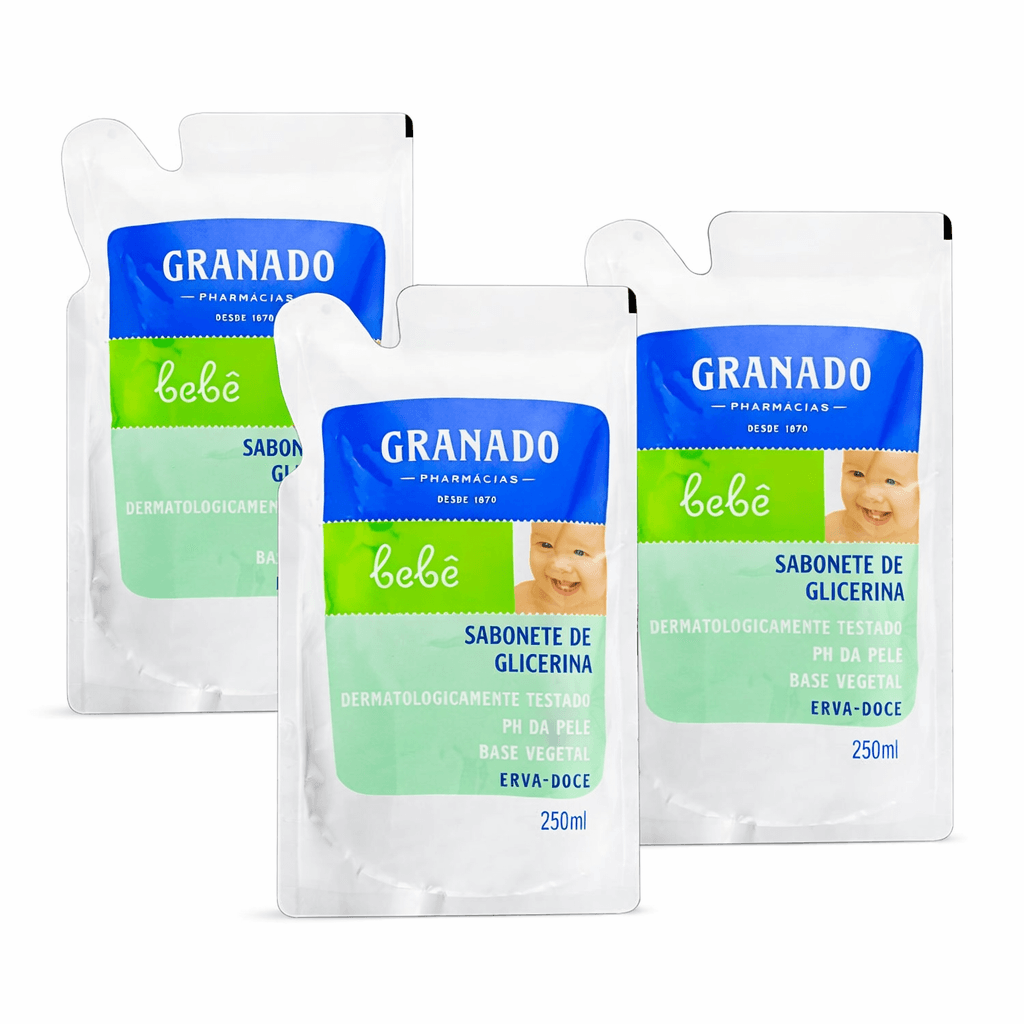 Kit 3 Unidades Sabonete Líquido Granado Bebê Erva-Doce Refil 250ml - Imagem 1