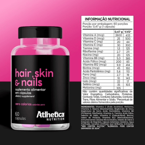 Suplemento Alimentar Atlhetica Nutrition Hair, Skin & Nails 60 Cápsulas - Imagem 4