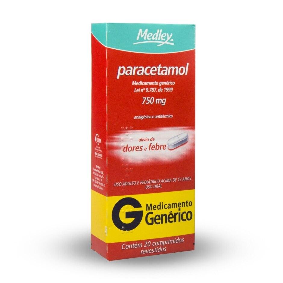 Paracetamol 750mg 20 Comprimidos Revestidos Medley Genérico