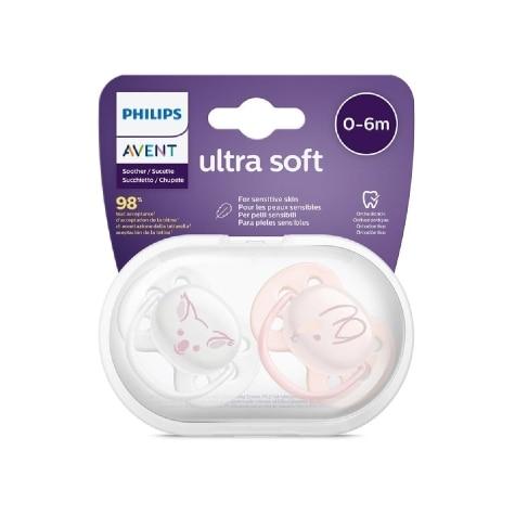 Kit Chupeta Avent Ultra Soft Decorada 0-6m 2 Unidades - Imagem 1