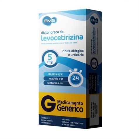 Dicloridrato de Levocetirizina 5mg 10 Comprimidos Revestidos EMS Genérico - Imagem 1