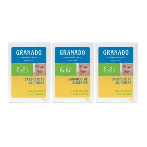Kit 3 Unidades Sabonete em Barra Granado Bebê Glicerina 90g - Imagem 1