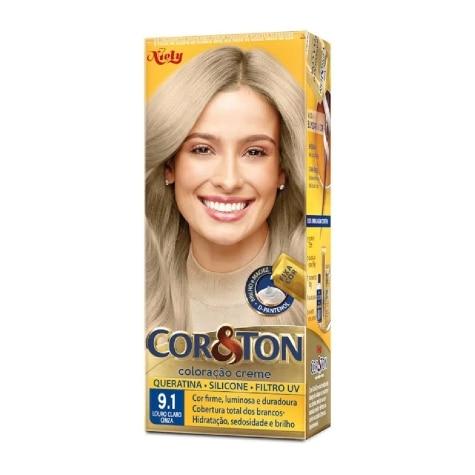 Tintura Cor&ton Niely Coloração Creme 9.1 Louro Claro Cinza 135g - Imagem 1