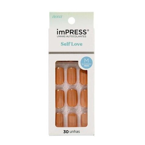 Unhas Postiças Autocolantes Impress Self Love Cor Hashtag Média Quadrado 30 Unidades - Imagem 1