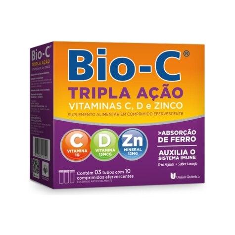 Bio-C Tripla Ação Sabor Laranja 30 Comprimidos Efervescentes - Imagem 1