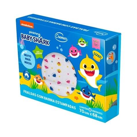 Fralda de Pano Cremer Baby Shark Bainha Estampada 5 Unidades - Imagem 1