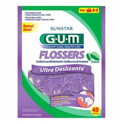 Fio Dental GUM Flosser Ultra Deslizante Sabor Menta 40 Unidades - Imagem 1