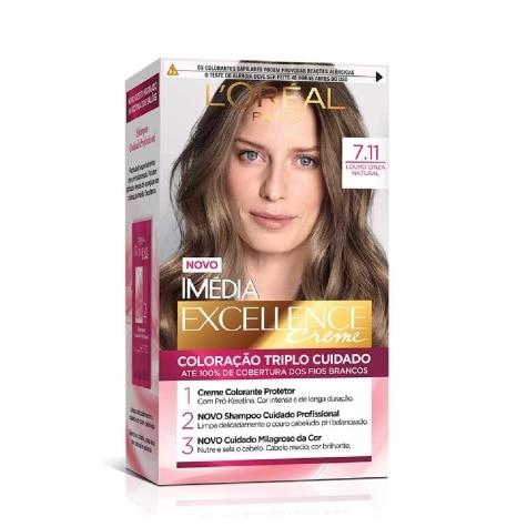 Tintura Imédia L'Oréal Paris Excellence Creme 7.11 Louro Cinza Natural 179ml - Imagem 1