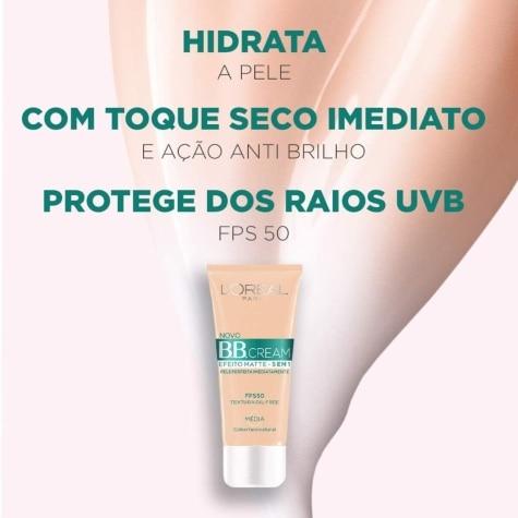 Base Facial BB Cream L'Oréal Efeito Matte 5 em 1 Clara FPS50 30ml - Imagem 3