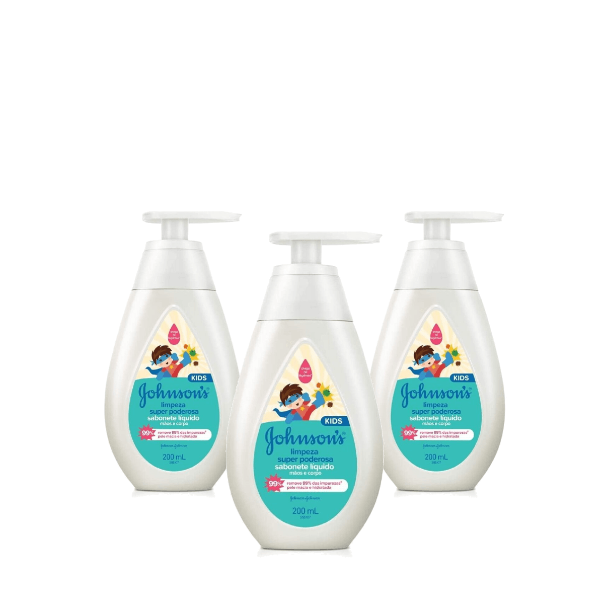 Kit 3 Unidades Sabonete Líquido Johnson's Kids Limpeza Super Poderosa 200ml - Imagem 1