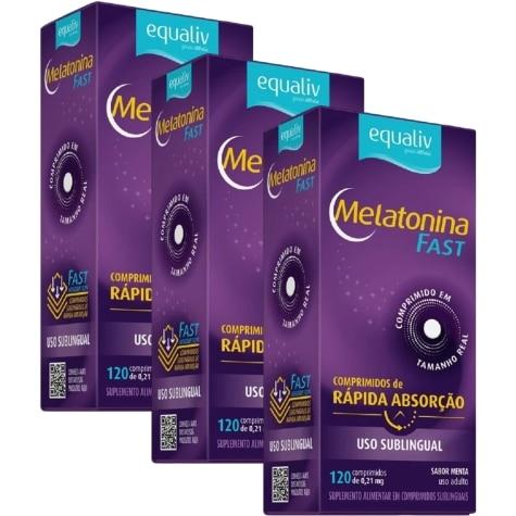 Kit 3 Unidades Melatonina Fast Equaliv Sabor Menta 120 Comprimidos Sublinguais - Imagem 1