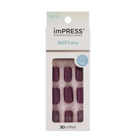Unhas Postiças Autocolantes Impress Self Love Cor Tea Média Quadrado 30 Unidades - Imagem 1