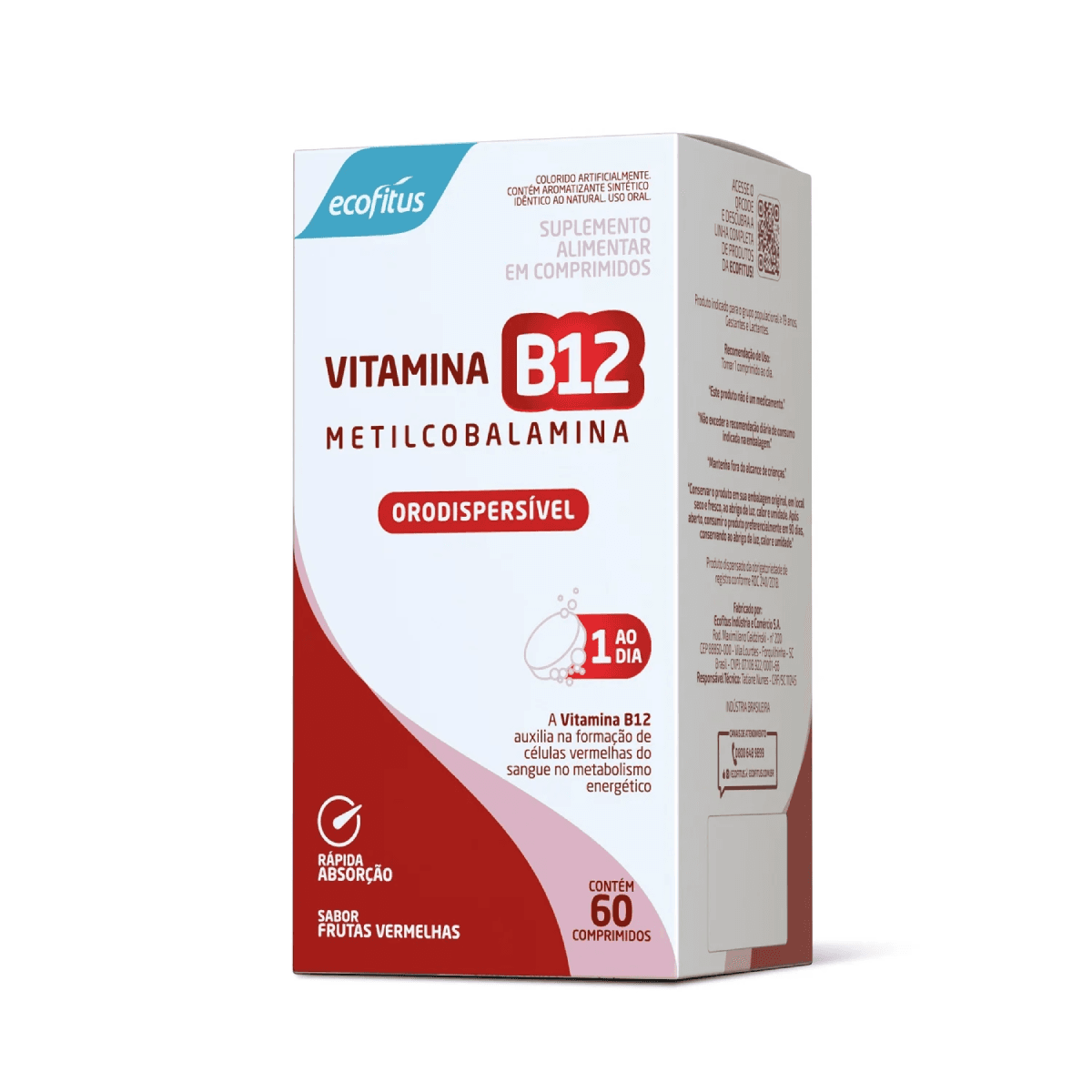 Suplemento Alimentar B12 Metilcobalamina Sabor Frutas Vermelhas Ecofitus 60 Comprimidos - Imagem 1