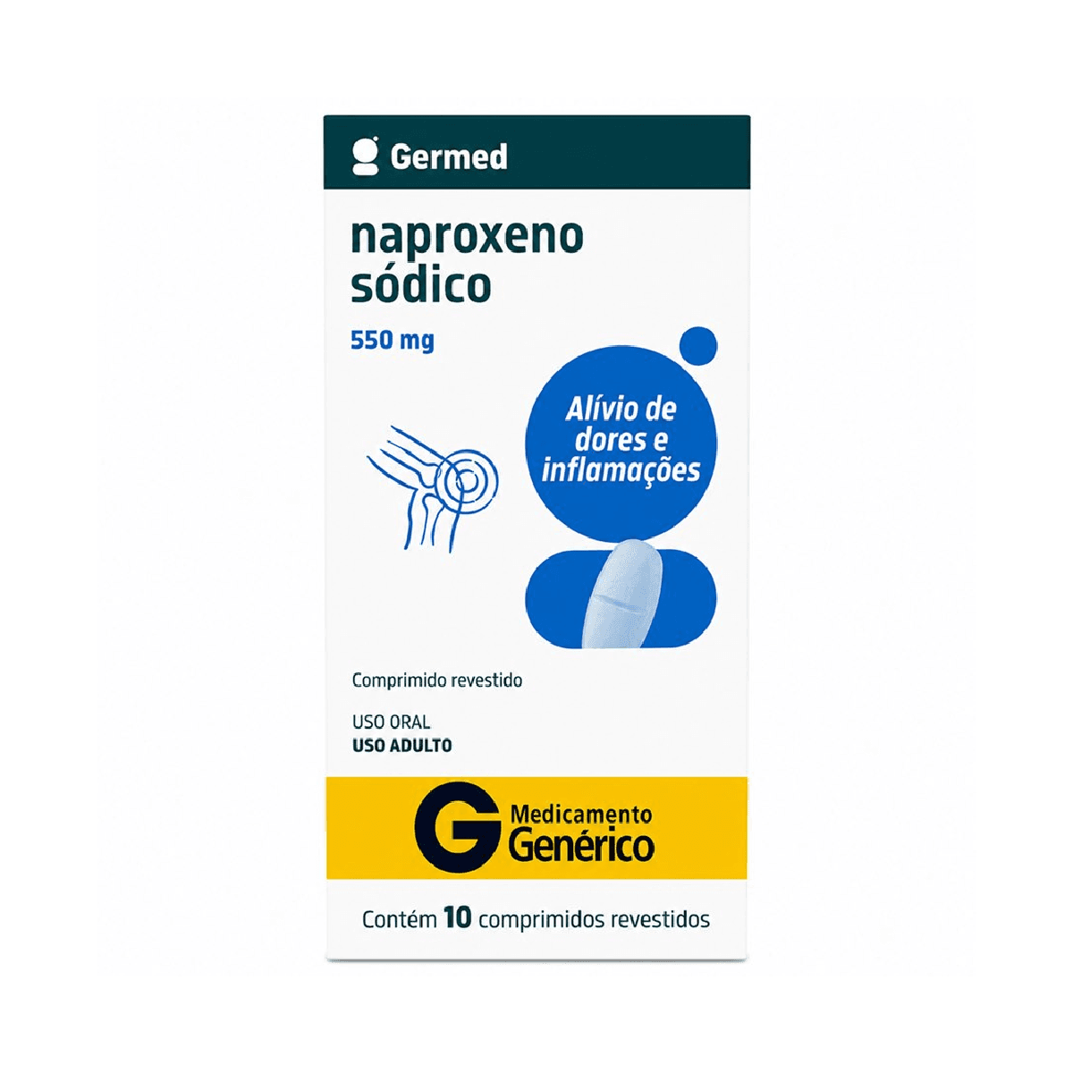 Naproxeno 550mg 10 Comprimidos Revestidos Germed Genérico - Imagem 1