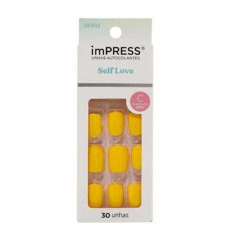 Unhas Postiças Autocolantes Impress Self Love Cor Caution Curta Quadrado 30 Unidades - Imagem 1