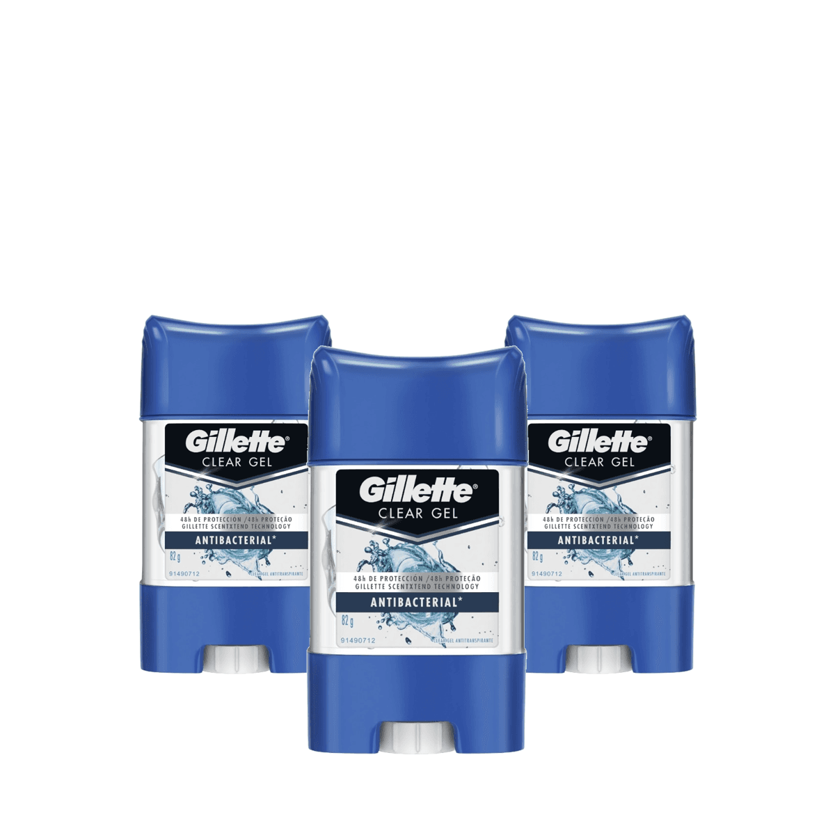 Kit 3 Unidades Desodorante Barra Gillette Clear Gel Antibacterial 82g - Imagem 1