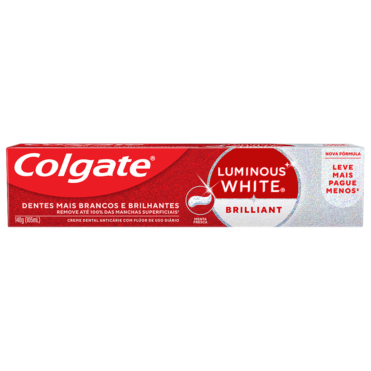 Creme Dental Anticárie com Flúor Brilliant Mint Colgate Luminous White Leve Mais Pague Menos 140g - Imagem 2