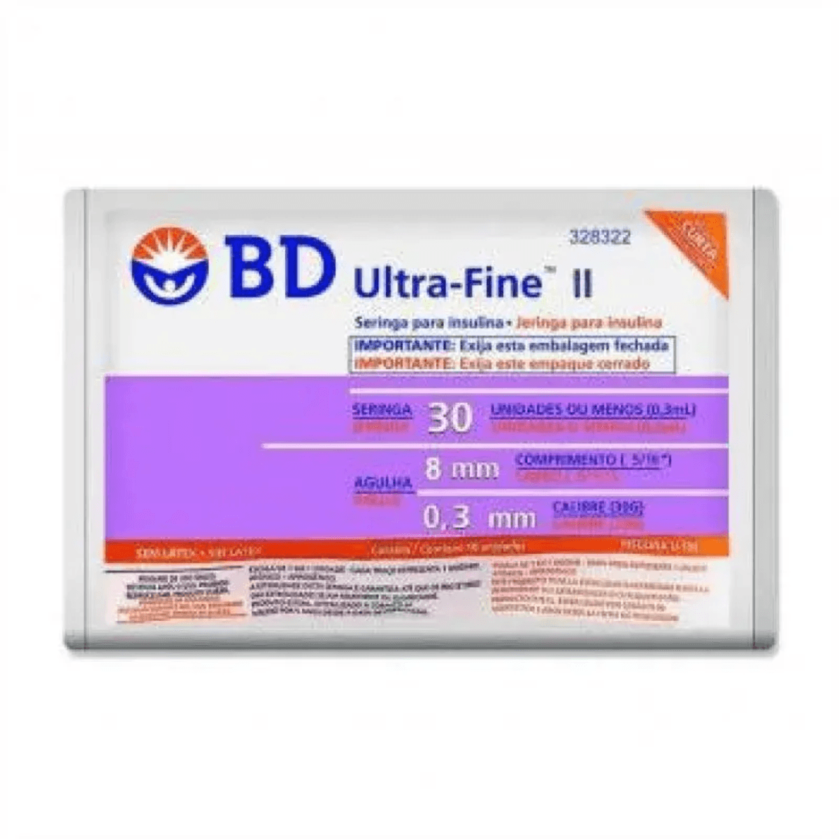 Seringa de Insulina Embecta Ultra-Fine 8mm 30UI 10 Unidades - Imagem 1