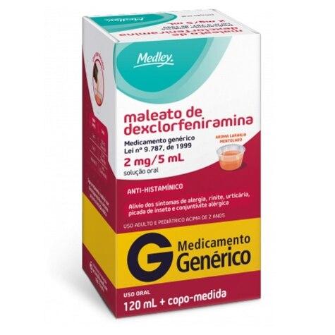 Maleato de Dexclorfeniramina 0,4mg Solução Oral 120ml Medley Genérico - Imagem 1