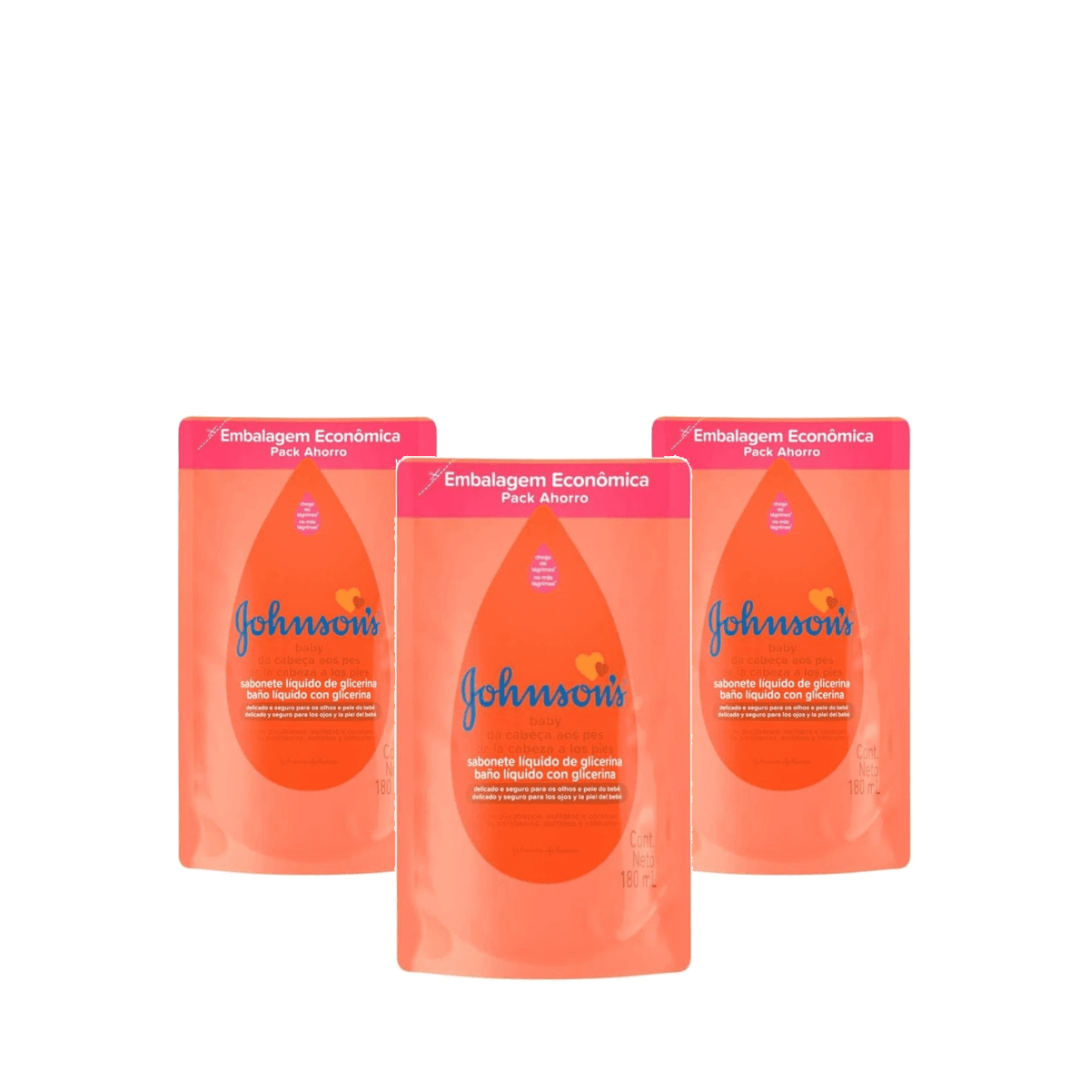 Kit 3 Unidades Sabonete Líquido Johnson's Baby Cabeça aos Pés Refil 180ml - Imagem 1