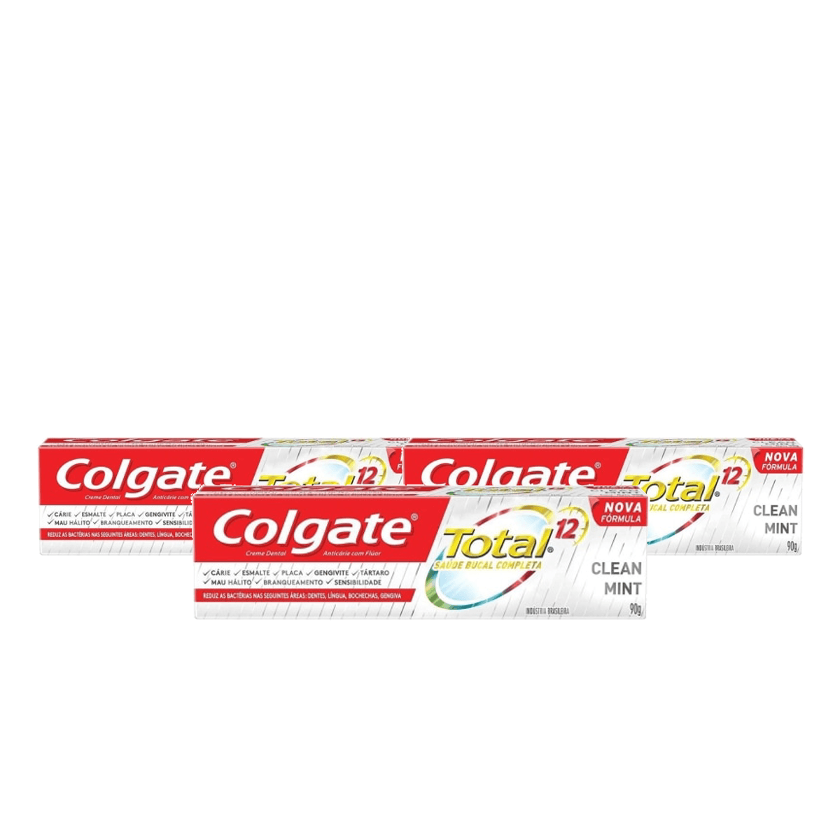 Kit 3 Unidades Creme Dental Colgate Total 12 Clean Mint 90g - Imagem 1