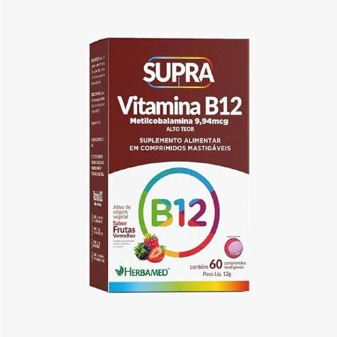 Suplemento Alimentar Supra Vitamina B12 Sabor Frutas Vermelhas 60 Comprimidos Mastigáveis - Imagem 1