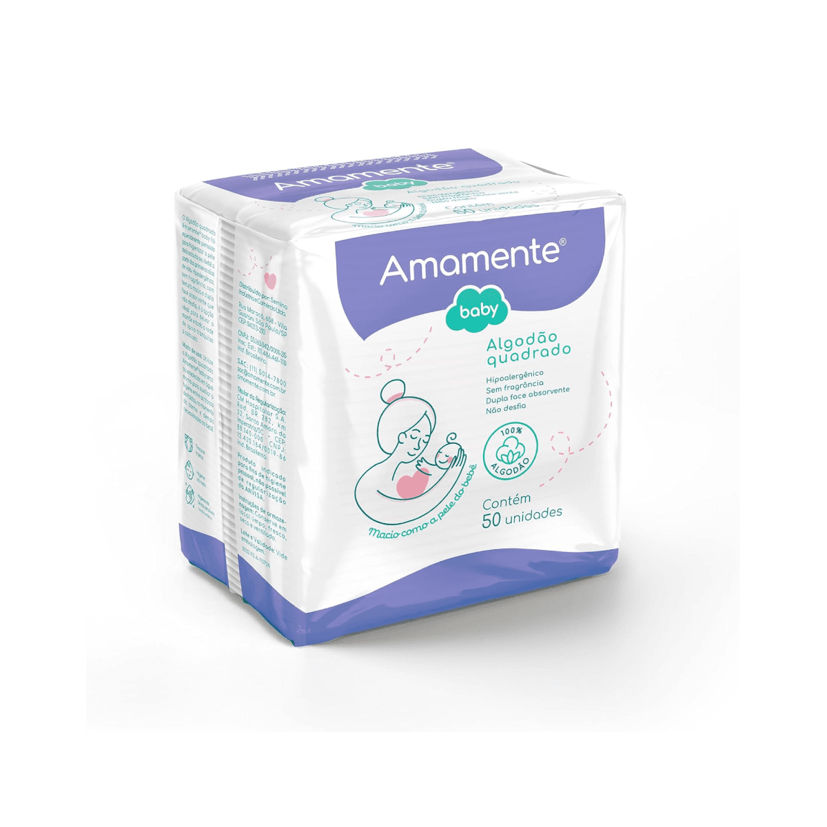 Algodão Quadrado Amamente Baby 50 Unidades - Imagem 1