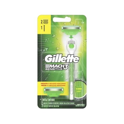 Aparelho de Barbear Gillette Mach3 Sensitive Acqua Grip + 2 Carga - Imagem 1