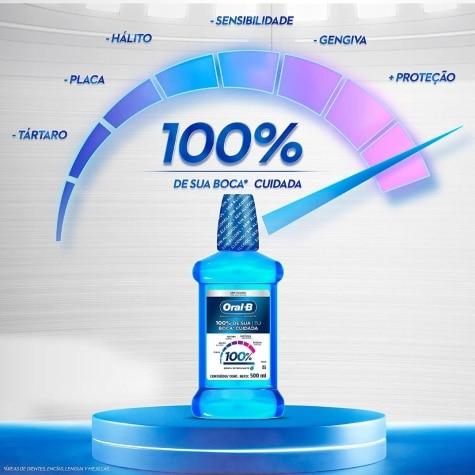 Enxaguante Bucal Oral-B 100% de Sua Boca Cuidada Menta Suave Sem Álcool 500ml - Imagem 2