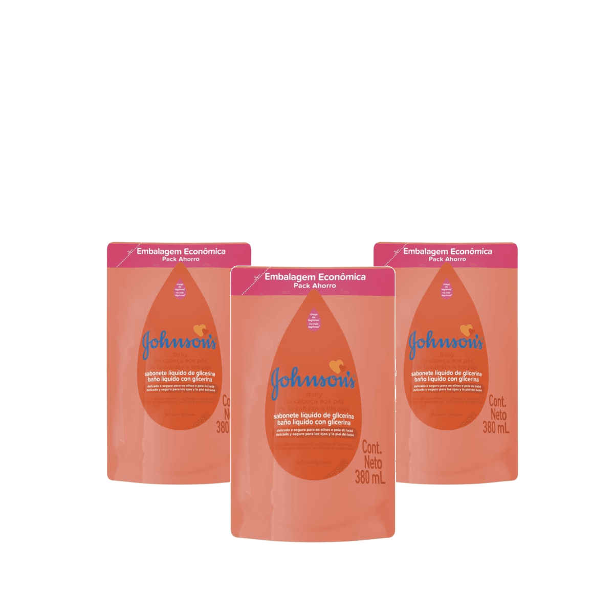 Kit 3 Unidades Sabonete Líquido Johnson's Baby Cabeça aos Pés Glicerina Refil 380ml - Imagem 1