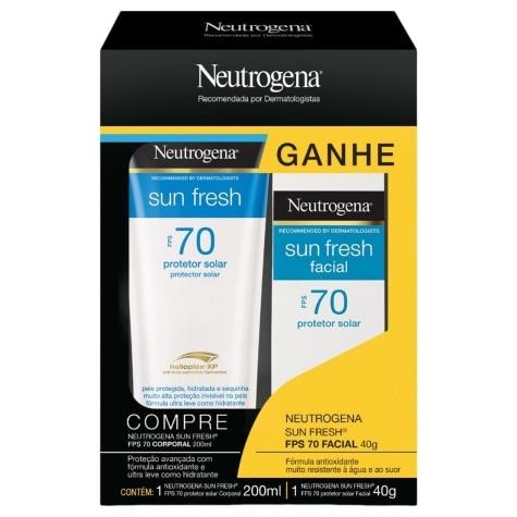 Kit Protetor Solar Corporal Neutrogena Sun Fresh FPS70 200ml Grátis Protetor Solar Facial Sun Fresh Derm Care FPS70 Incolor 40g - Imagem 1