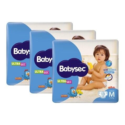 Kit 3 Unidades Fralda Babysec Galinha Pintadinha Ultrasec M 18 Unidades - Imagem 1
