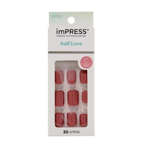 Unhas Postiças Autocolantes Impress Self Love Cor Crush Curta Quadrado 30 Unidades - Imagem 1