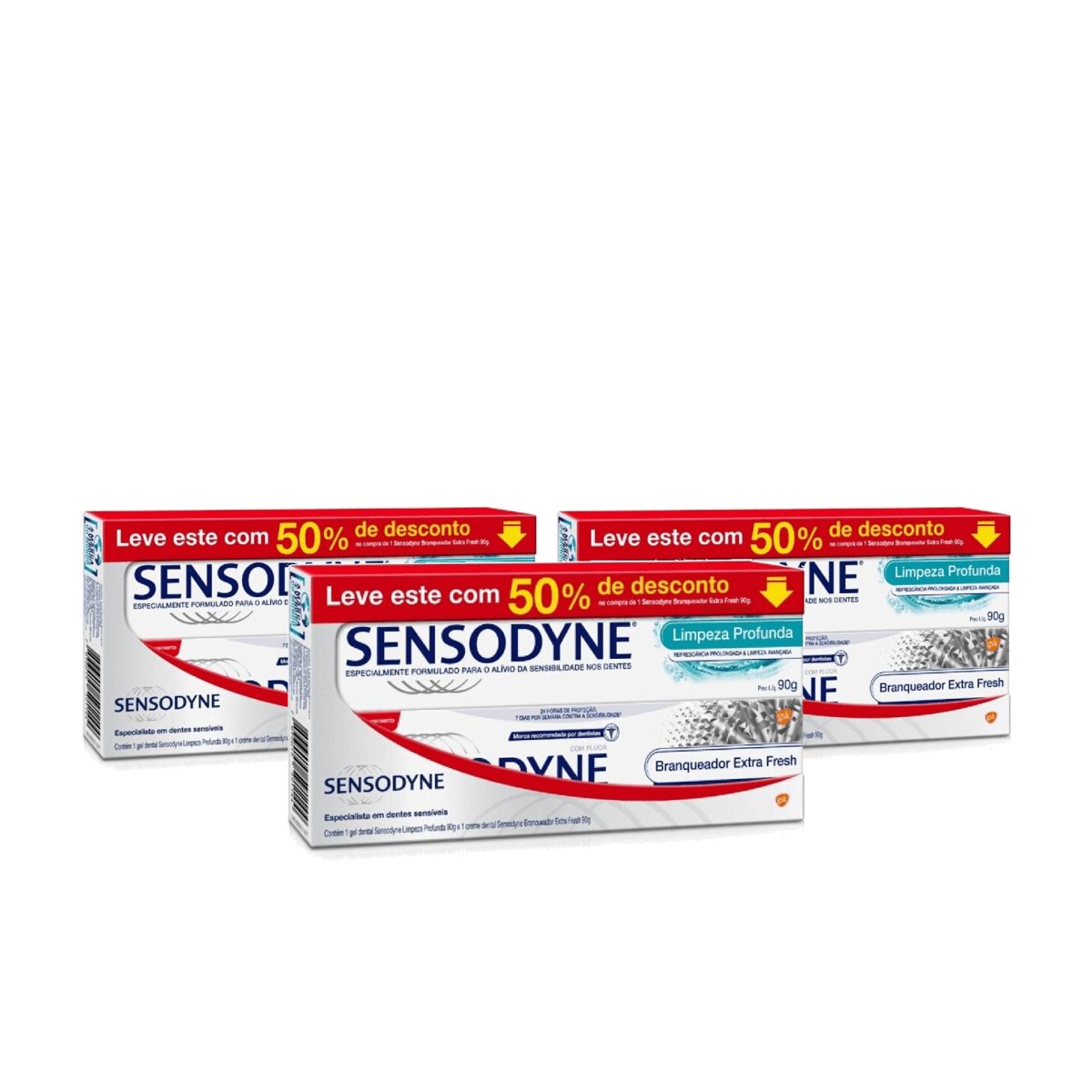 Kit 3 Unidades Creme Dental Sensodyne Branqueador Extra Fresh 90g 50% de Desconto na 2ª Unidade - Imagem 1