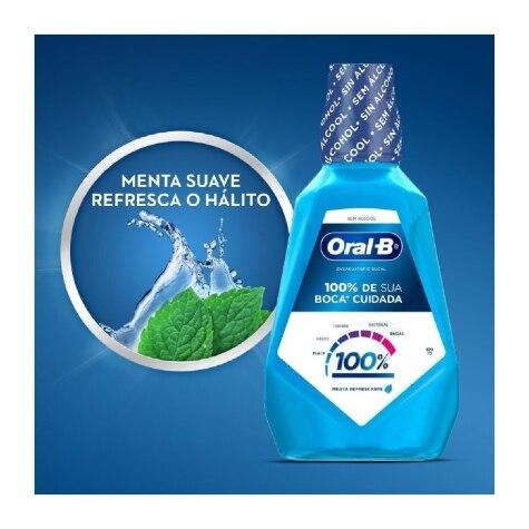 Enxaguante Bucal Oral-B 100% de Sua Boca Cuidada Menta Refrescante Sem Álcool 1L - Imagem 2