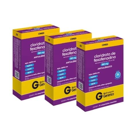 Kit 3 Unidades Cloridrato de Fexofenadina 180mg 10 Comprimidos Revestidos Cimed Genérico - Imagem 1